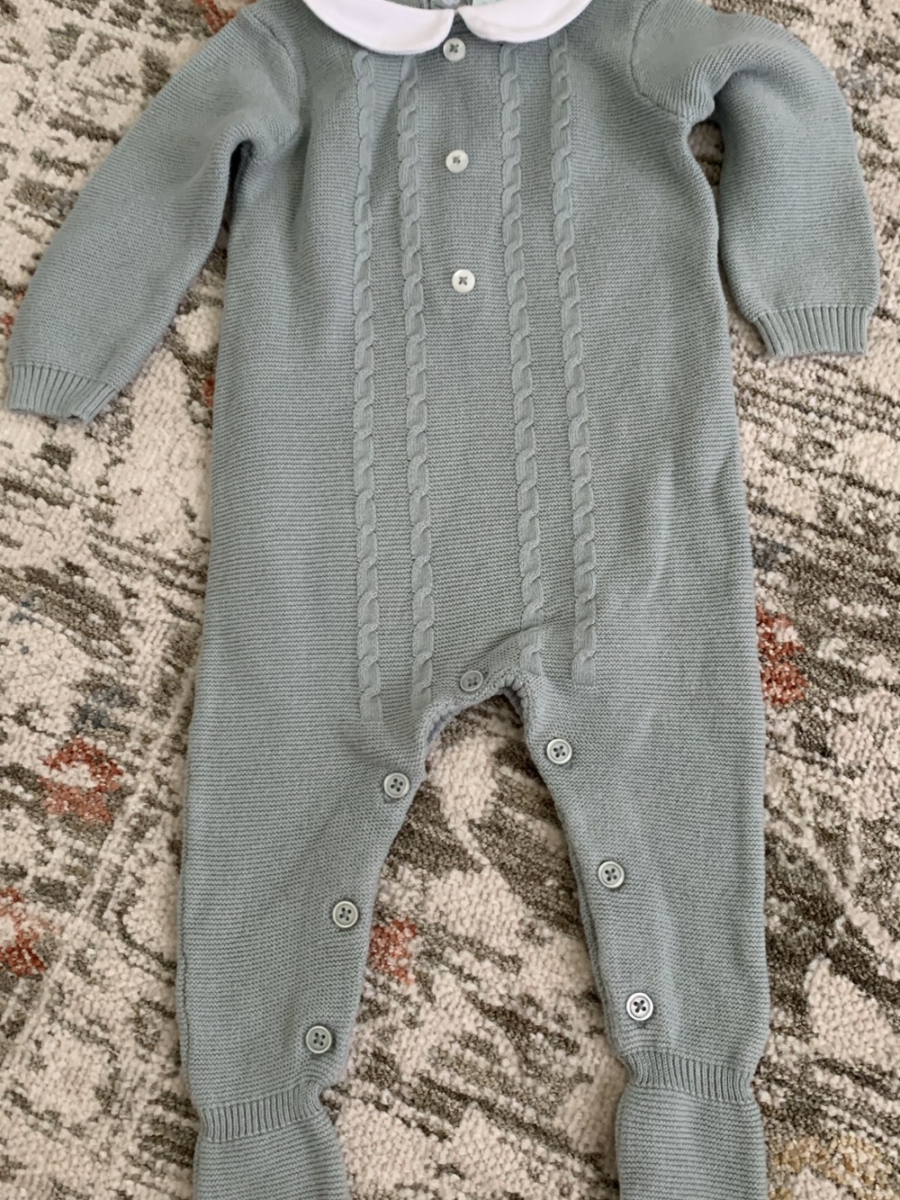 Edgehill Collection Sage Green Cable Knit One-Piece with White Collar